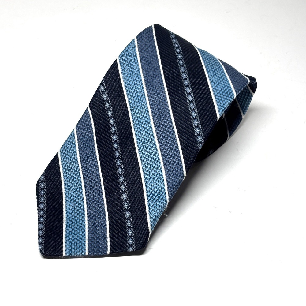 Wembley‎ Striped Repp Necktie Mens Blue Navy White Textured Geometric Preppy